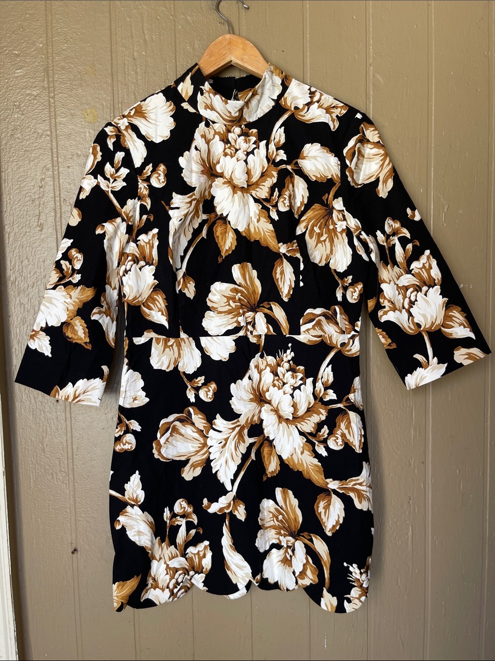Anthropologie Maeve Mock Neck Black Floral Shift Mini Dress Size 10P